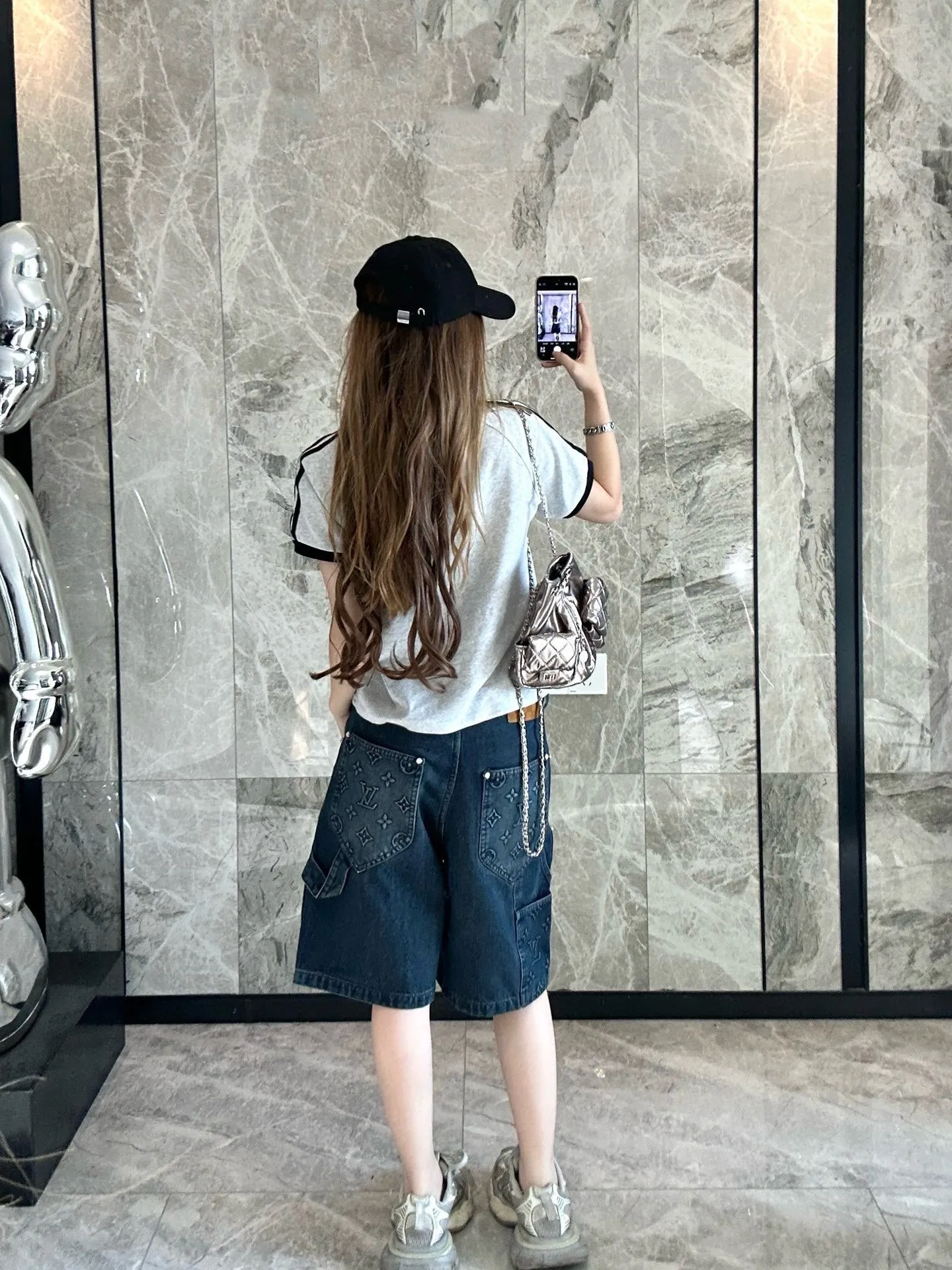 Louis Vuitton/Louis Vuitton 25ss presbyopic embossed denim shorts